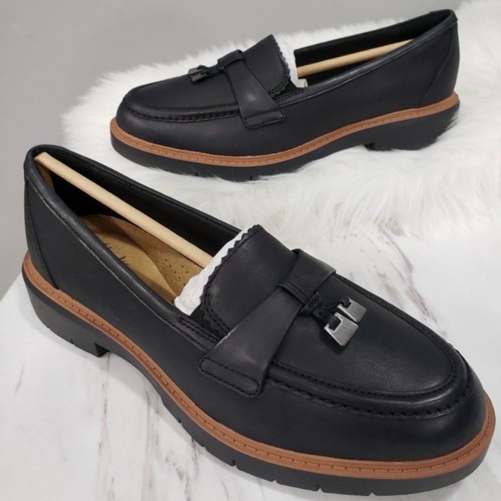 SIZE 8.5 Womens Clarks Westlynn Bella Loafer Black Leather Slip On